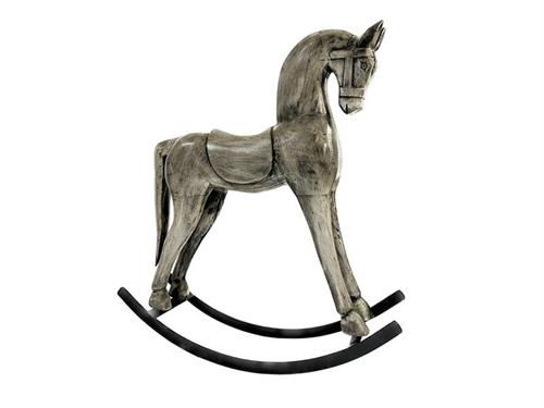 CAVALLO A DONDOLO LEGNO C/BASE METAL CM59X17X68 GRIGIO/NERO