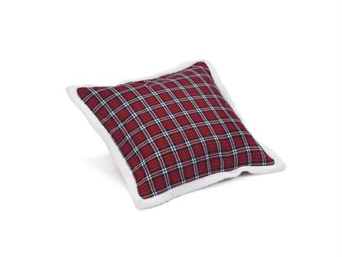 CUSCINO COTONE TARTAN C/BORDO PELLICCIA CM50X50 (C/FILLER) ROSSO/BIA
