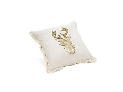 CUSCINO COTONE C/RENNA E FRANGE CM45X45 (C/FILLER) NATURAL/ORO