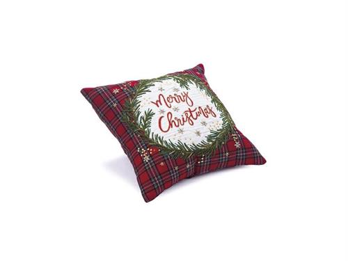 CUSCINO COTONE TARTAN MERRY CHRISTMAS CM45X45 C/FILLER ROSSO/VERDE/B