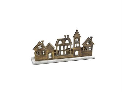 VILLAGGIO ALLUMINIO PORTA TEALIGHT SU BASE MARMO CM32X16 BRASS ANTIQ