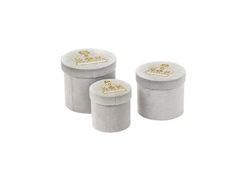 SET 3PZ CAPPELLIERE TONDE VELVET CROWN CM31X27-27X24-22X21 GRIGIO/OR