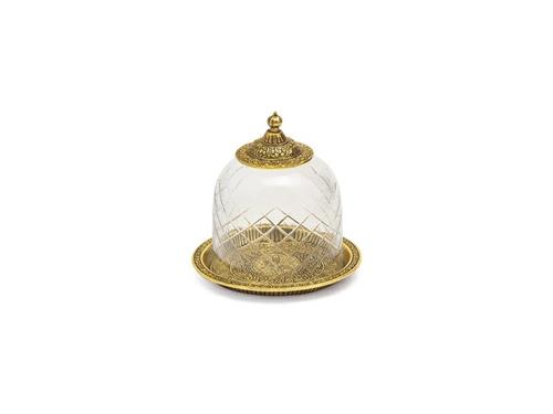 VASSOIO MAJESTIC C/CLOCHE VETRO CM19X20 ORO