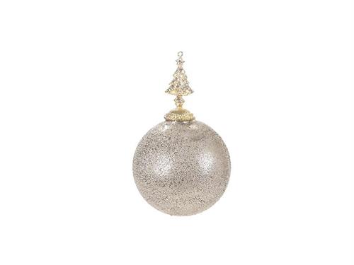 DECORAZIONE SFERA VETRO FROSTED C/ALBERELLO METAL CM10X17 LIGHT GOLD