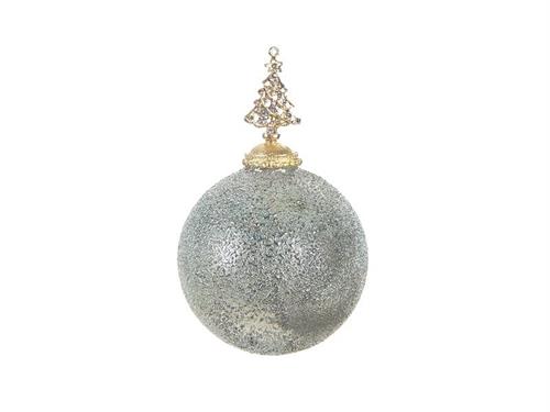 DECORAZIONE SFERA VETRO FROSTED C/ALBERELLO METAL CM13X19 LIGHT BLUE