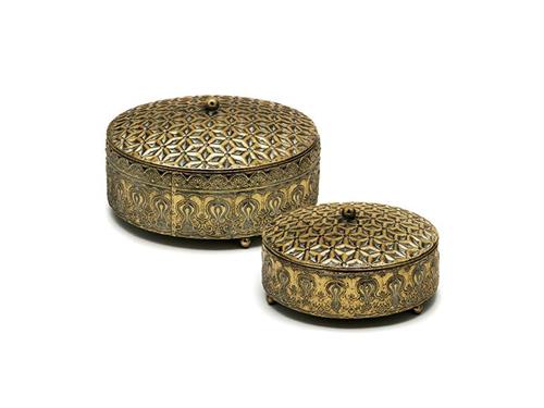 SET 2PZ COFANETTI LATTA CM22X22X13-19X19X10 DARK GOLD