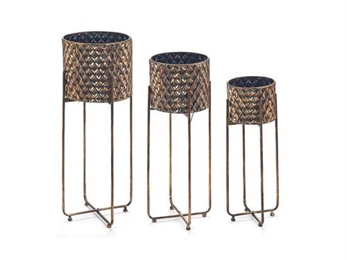 SET 3PZ VASI LATTA C/ALZATE CM34X93-29X83-24X72 ANTIQUE GOLD