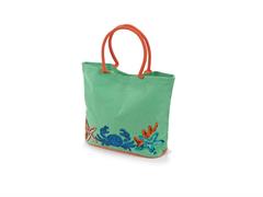 BORSA MARE COTONE RICAMATA CRAB CM38X50X15 VERDE/FUXIA