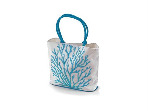BORSA MARE COTONE RICAMATA CORAL CM38X50X15 BIANCO/BLU