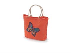 BORSA MARE COTONE RICAMATA BUTTELFLY CM38X50X15 ARANCIO/MULTI