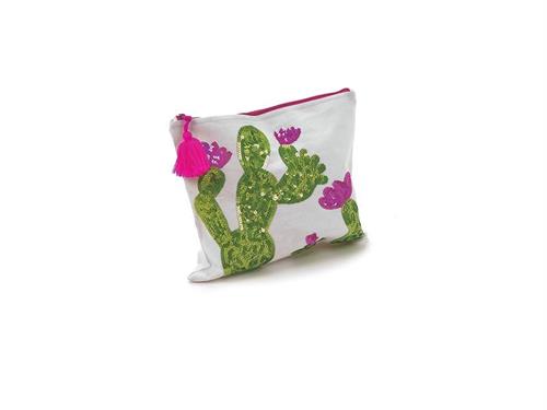 POCHETTE COTONE RICAMATA CACTUS CM30X25 BIANCO/VERDE