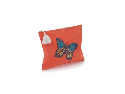 POCHETTE COTONE RICAMATA BUTTERFLY CM30X25 ARANCIO/MULTI