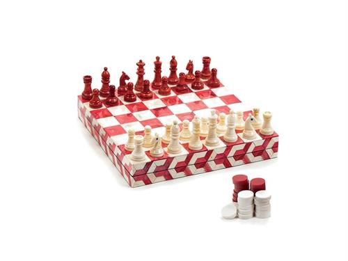 SCACCHIERA BONES CM30X30X5 BIANCO/CORALLO