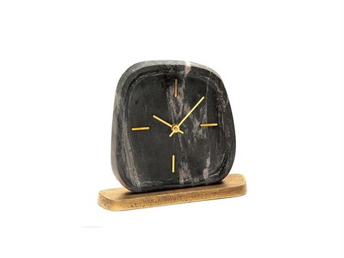 OROLOGIO MARMO C/BASE ALLUMINIO ORO CM24X5X22 NERO