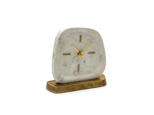 OROLOGIO MARMO C/BASE ALLUMINIO ORO CM17X5X16 BIANCO
