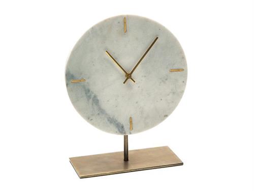 OROLOGIO MARMO TONDO C/STAND ORO CM26X10X42 BIANCO