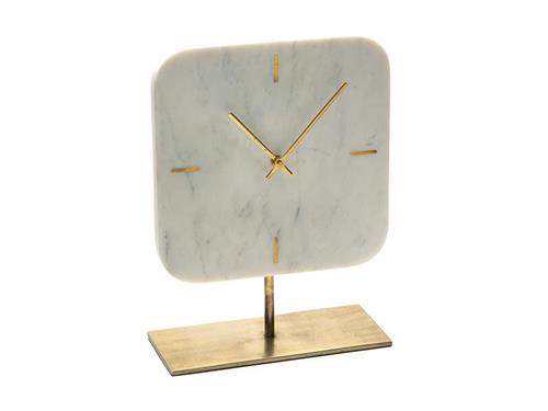 OROLOGIO MARMO QUADRATO C/STAND ORO CM23X10X42 BIANCO