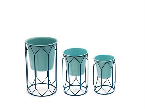 SET 3PZ VASI LATTA COLORFUL C/STAND CM23x36-18x29-15x24 AZZURRO