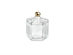 BARATTOLO ESAGONALE VETRO C/POMELLO DORATO CM13X16 TRASPARENTE