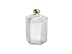 BARATTOLO ESAGONALE VETRO C/POMELLO DORATO CM13X21 TRASPARENTE