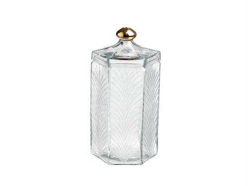 BARATTOLO ESAGONALE VETRO C/POMELLO DORATO CM13X25 TRASPARENTE