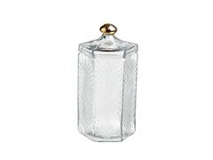 BARATTOLO ESAGONALE VETRO C/POMELLO DORATO CM13X25 TRASPARENTE