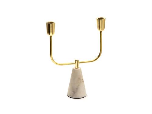 CANDELIERE ALLUMINIO X2 C/BASE MARMO CM23X30 ORO/BIANCO