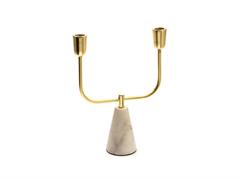 CANDELIERE ALLUMINIO X2 C/BASE MARMO CM23X30 ORO/BIANCO