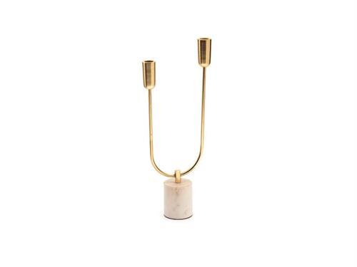 CANDELIERE ALLUMINIO X2 C/BASE MARMO CM18X48 ORO/BIANCO