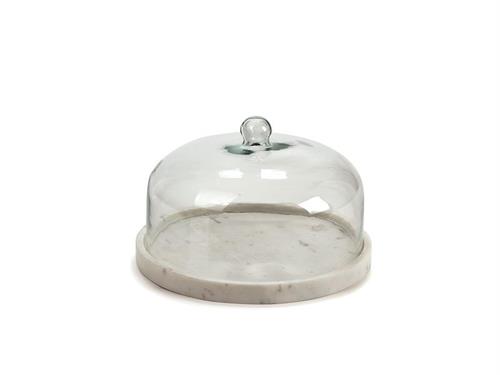 PORTATORTA MARMO C/CLOCHE VETRO CM24X35 BIANCO