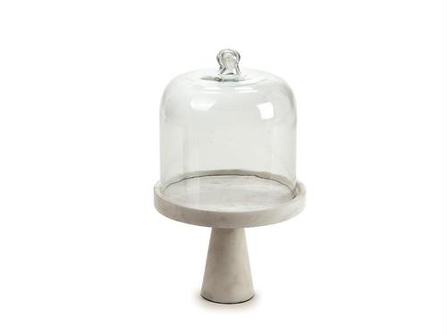 PORTATORTA MARMO C/CLOCHE VETRO E ALZATA CM32X36 BIANCO