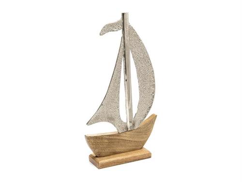 BARCA A VELA ALLUMINIO C/BASE LEGNO CM27X50 SILVER
