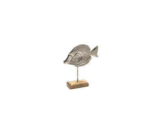 PESCE ALLUMINIO C/BASE LEGNO CM20X22 SILVER