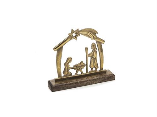 NATIVITA' METAL C/BASE LEGNO CM20X19 MOGANO/ORO