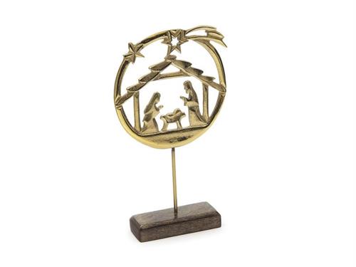 NATIVITA' METAL C/STAND E BASE LEGNO CM18X30 MOGANO/ORO