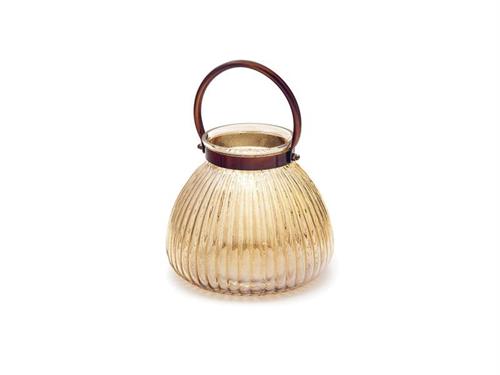 PORTA TEALIGHT VETRO C/MANICO METAL CM19X17 ANTIQUE GOLD