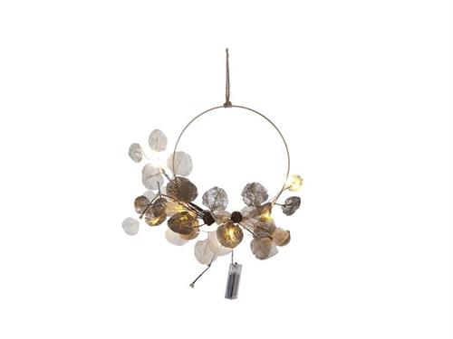 CORONA SLIM EUCALIPTUS C/LUCI LED A BATTERIA D35 ORO