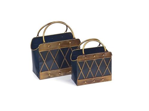 SET 2PZ BORSE LATTA CM34X14X36-28X11X29 BLU/ORO