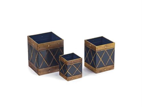 SET 3PZ CASPO' QUADRATI LATTA CM20X20X24-16X16X21-12X12X15 BLU/ORO