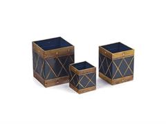 SET 3PZ CASPO' QUADRATI LATTA CM20X20X24-16X16X21-12X12X15 BLU/ORO
