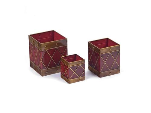 SET 3PZ CASPO' QUADRATI LATTA CM20X20X24-16X16X21-12X12X15 ROSSO/ORO