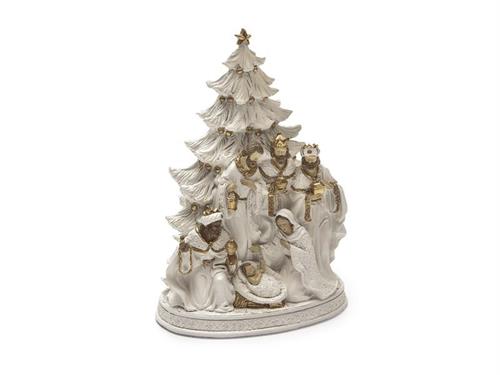 NATIVITA' C/ALBERO RESINA CM19X27 BIANCO/ORO