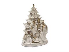 NATIVITA' C/ALBERO RESINA CM19X27 BIANCO/ORO