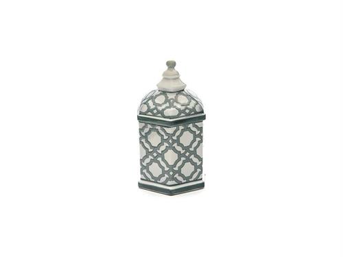 VASO C/COPERCHIO CERAMICA FAYUAN CM16X16X28 BIANCO-VERDE