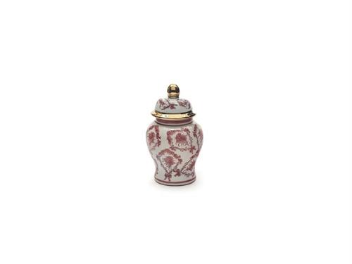 VASO C/COPERCHIO CERAMICA NANCHANG D12 H20 BIANCO/ROSSO/ORO