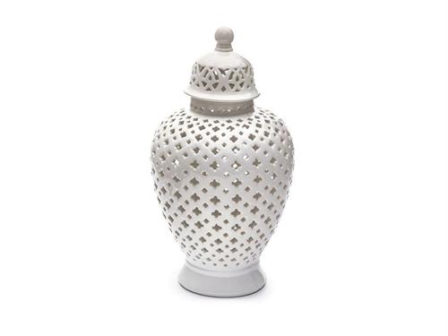 VASO TRAFORATO C/COPERCHIO CERAMICA  D24 H53 BIANCO