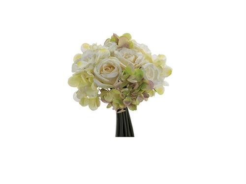 BUNDLE ROSE E ORTENSIE X11 CM20 BIANCO/VERDE
